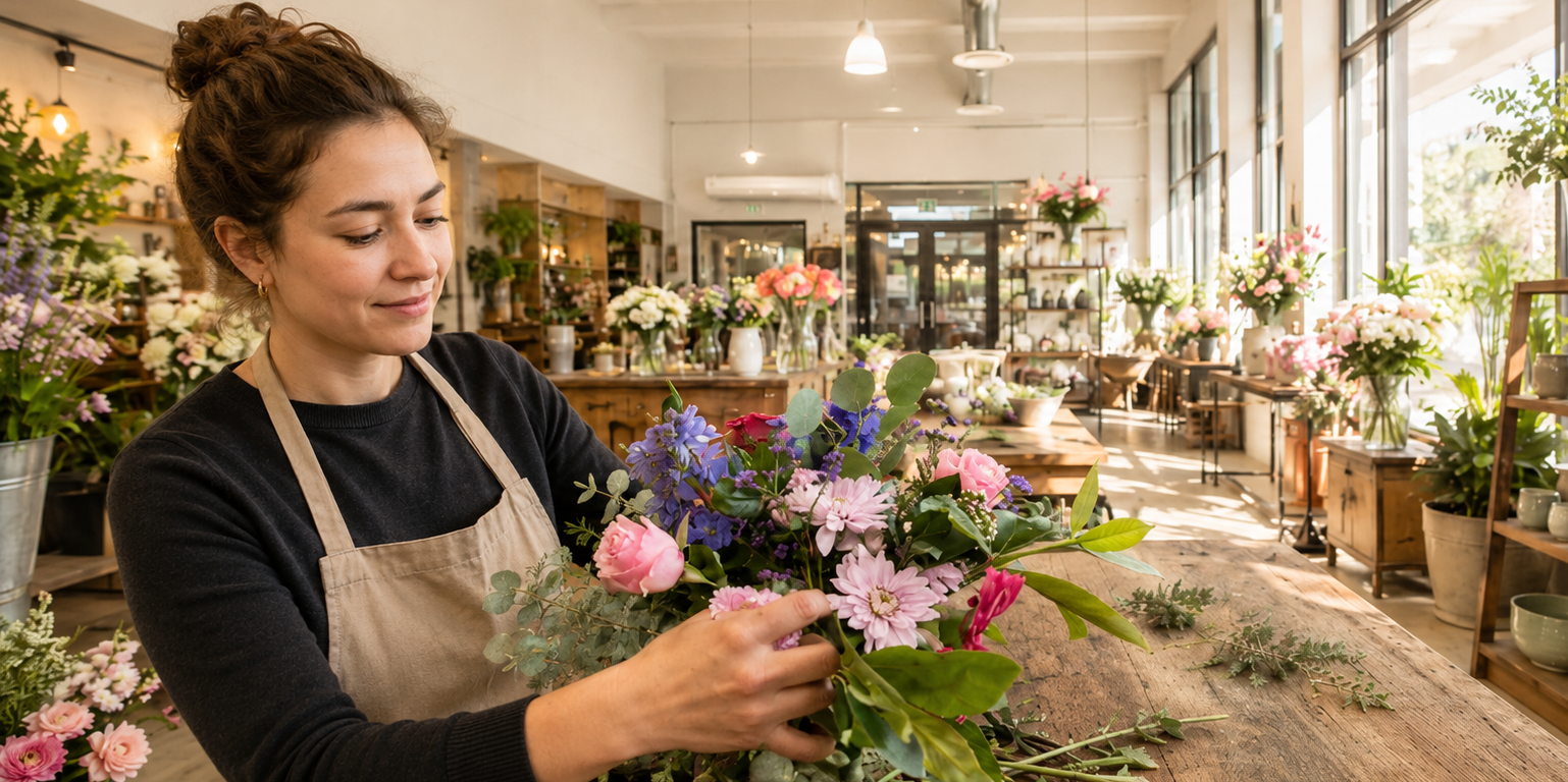 The Rosarium florist at work on a bouquet in Frankfurt